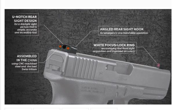 Tactical Fiber Optic Front and Rear red/green dot sights for Glock