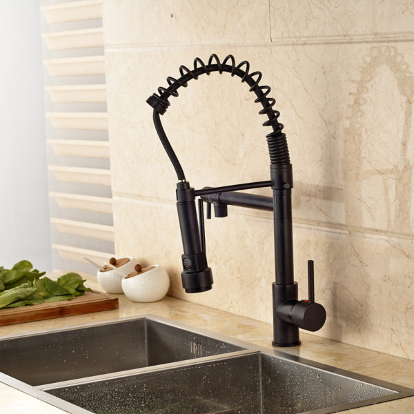 LED Color Changing Bronze Dual Spout Kitchen Faucet Tap