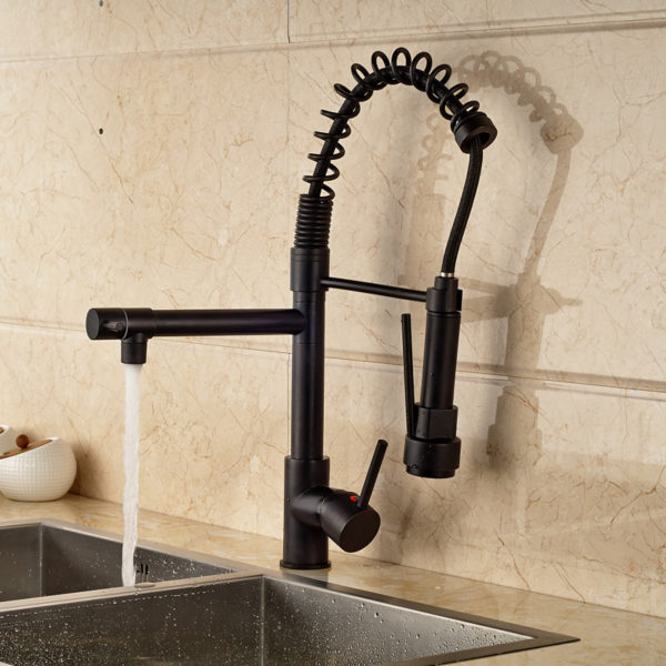 LED Color Changing Bronze Dual Spout Kitchen Faucet Tap