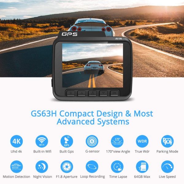 Portable 4K 2160P Dual Lens Dashcam with G-Sensor