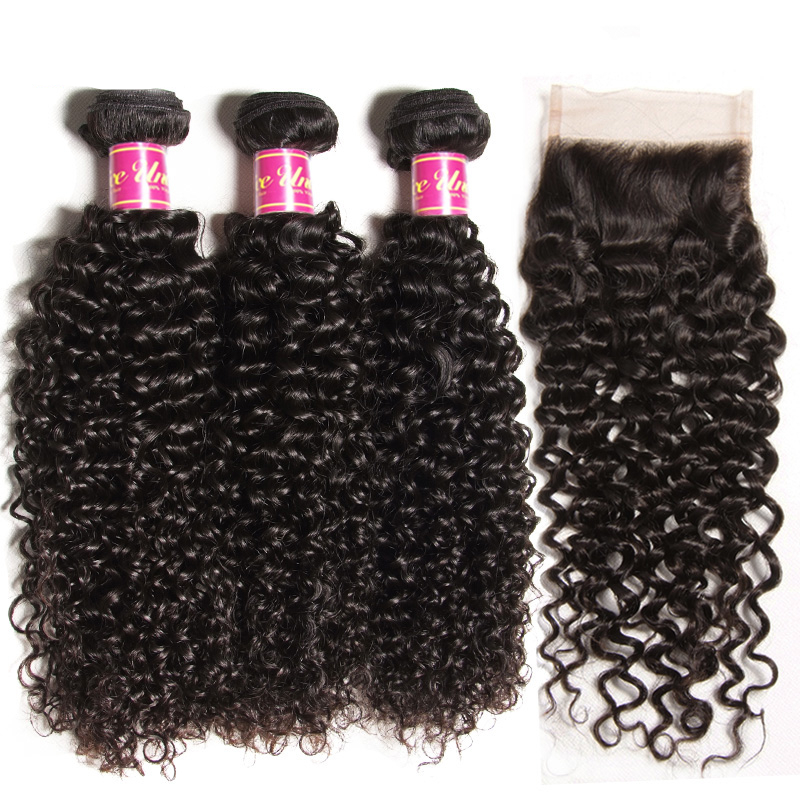 Wayfairmarket 13827-pvgfwu Curly Human Hair Weaves with Closure  