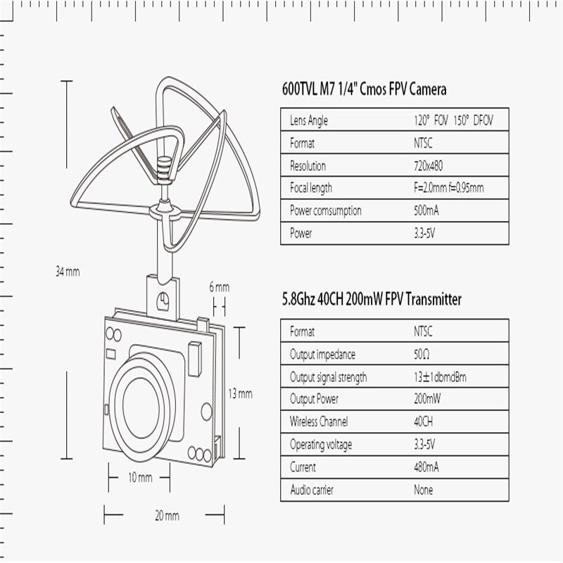 Wayfairmarket 13965-vrslqj Eachine TX02 Super Mini AIO FPV Camera  