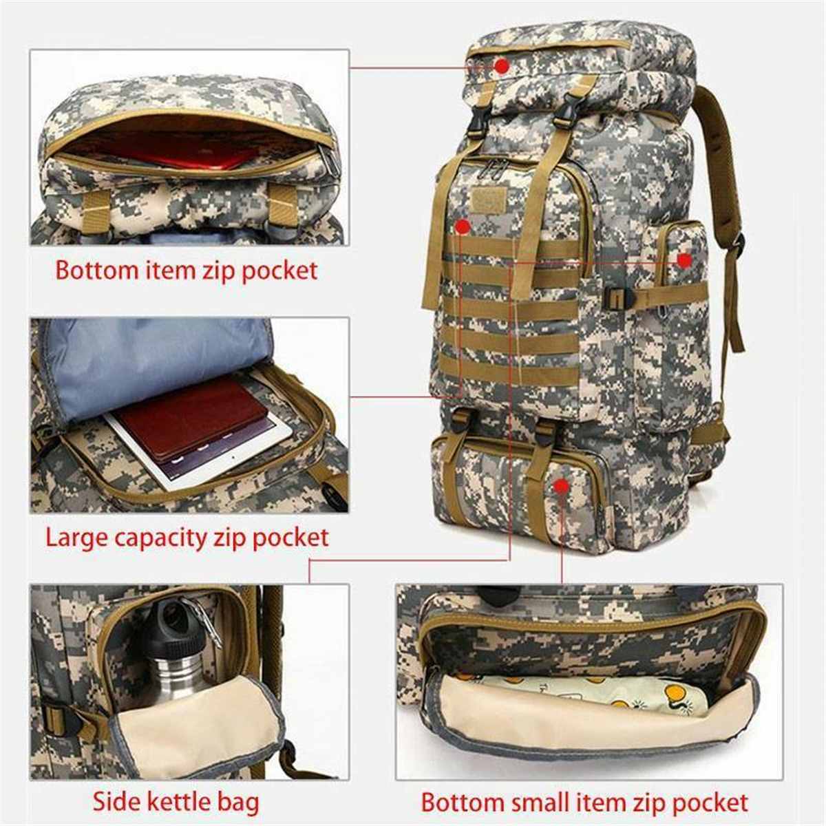 Wayfairmarket 14225-fq6mzm 80L Outdoor Military Oxford Backpack  
