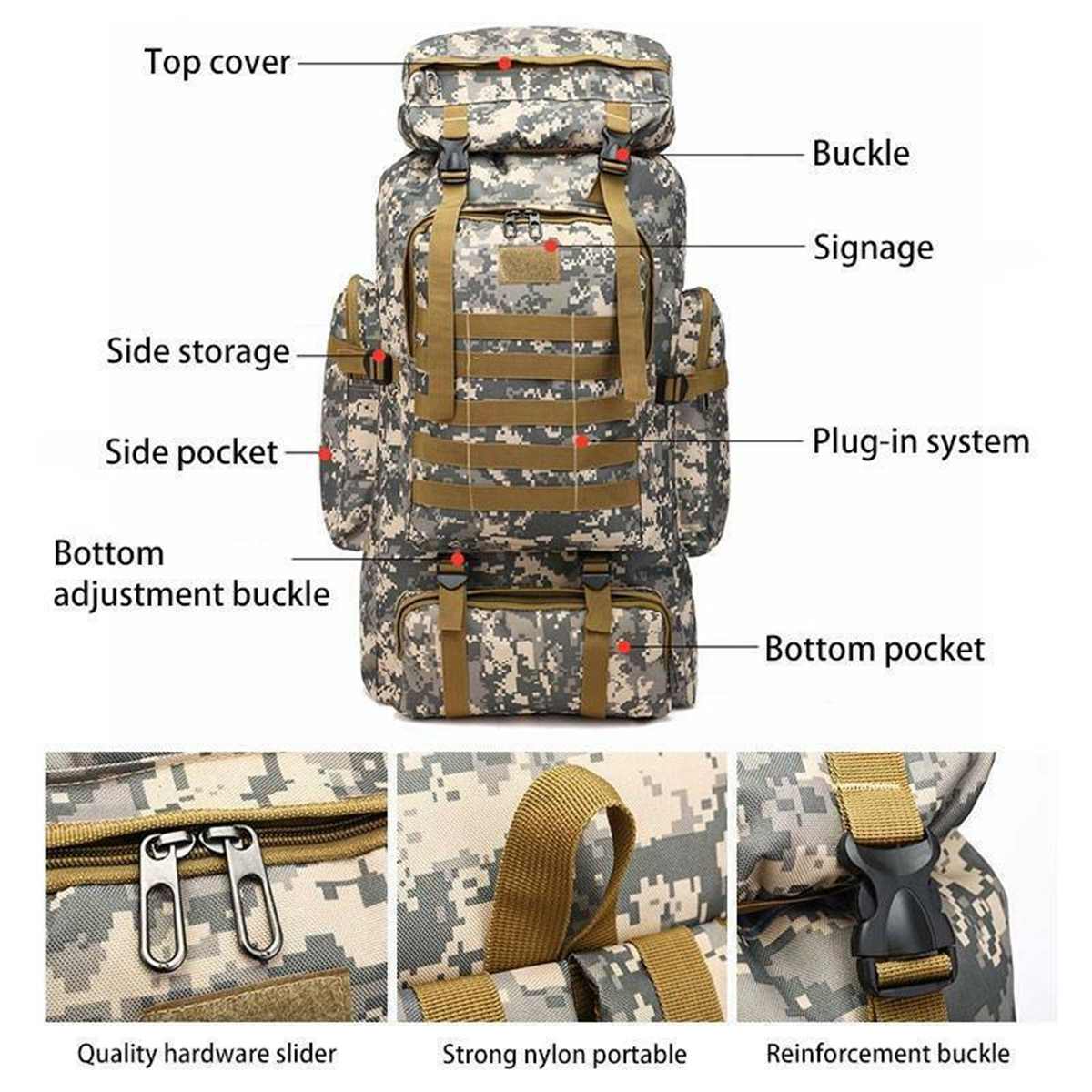 Wayfairmarket 14225-gjfzfr 80L Outdoor Military Oxford Backpack  