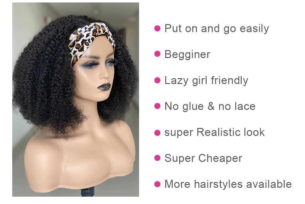 Wayfairmarket 2178-fcrvpi Human Hair Afro Kinky Headband Wig  