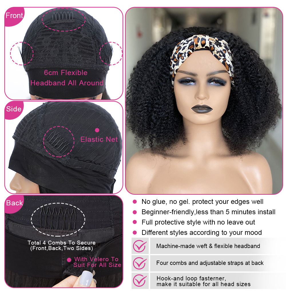 Wayfairmarket 2178-mfkt6q Human Hair Afro Kinky Headband Wig  