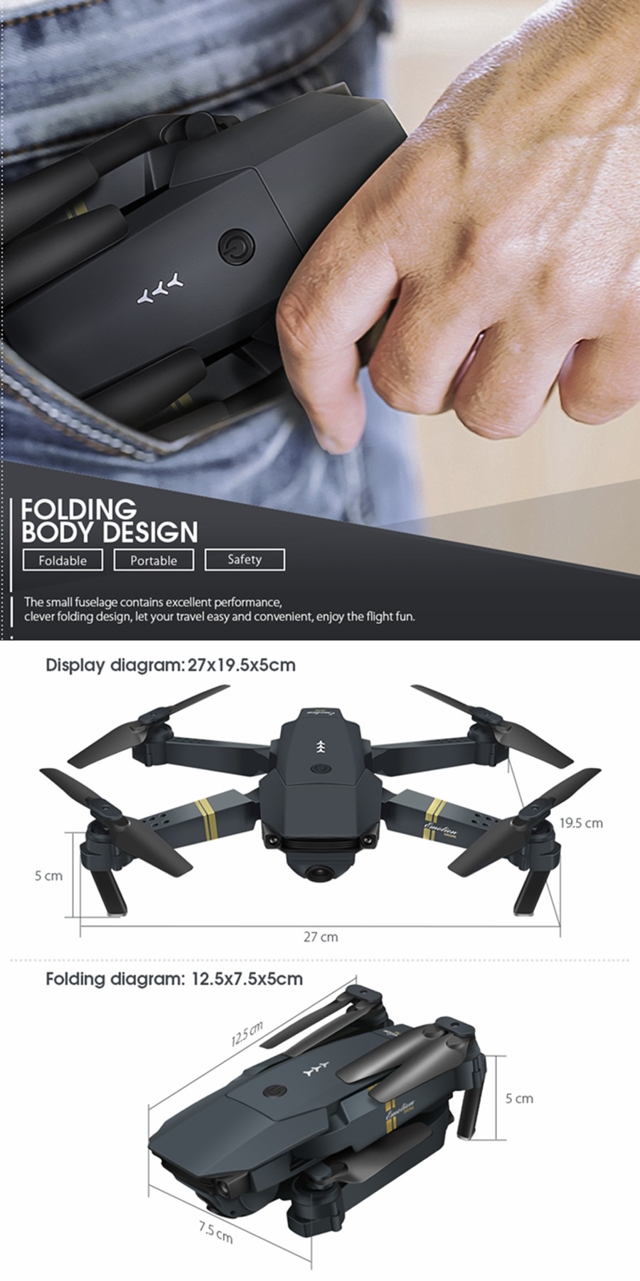 Wayfairmarket 2303-dsb865 Foldable Design RC Quadcopter with Camera  