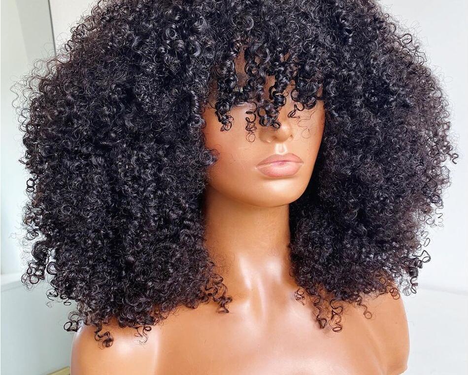 Wayfairmarket 2834-4bajz8 Afro Human Hair Kinky Wig with Bang  