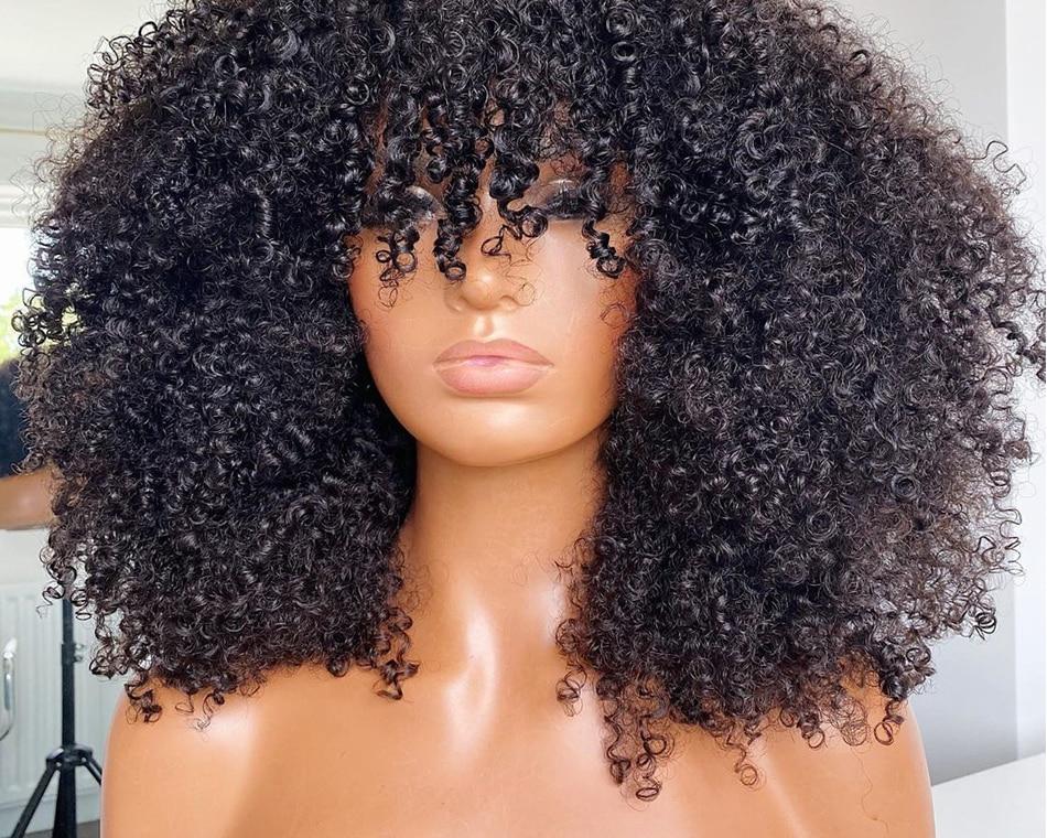 Wayfairmarket 2834-gsbuqi Afro Human Hair Kinky Wig with Bang  