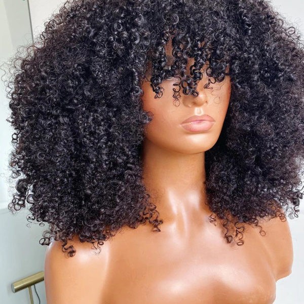 Afro Human Hair Kinky Wig with Bang - Image 4