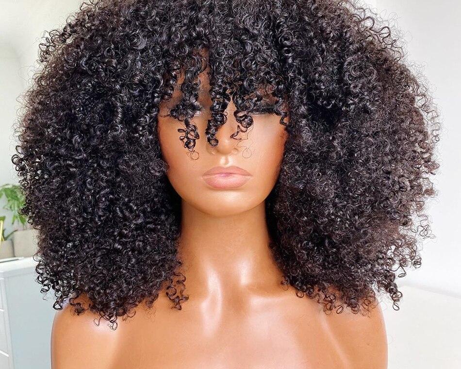 Wayfairmarket 2834-lopory Afro Human Hair Kinky Wig with Bang  