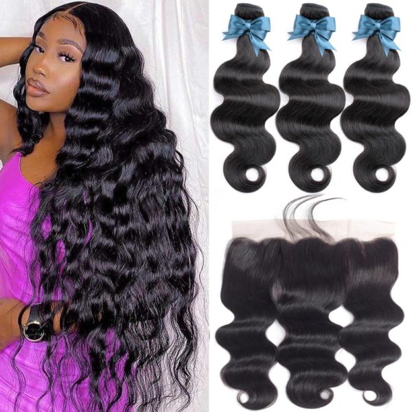 Transparent Front Lace Brazilian Hair Bundles