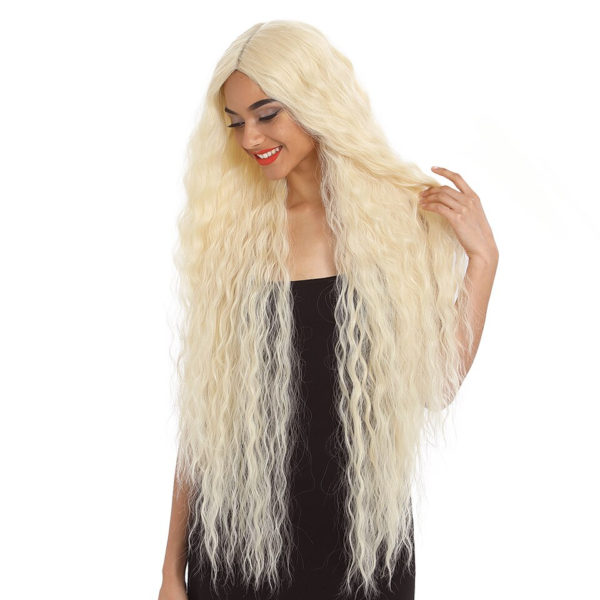 Blonde Super Long Wavy Lace Synthetic Hair Wig - Image 5