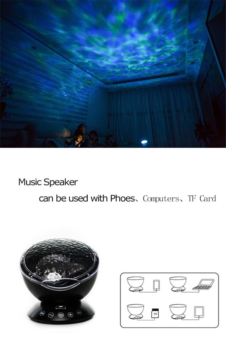 Wayfairmarket 8852-sxlpyd LED Ocean Projector With USB Remote Control  